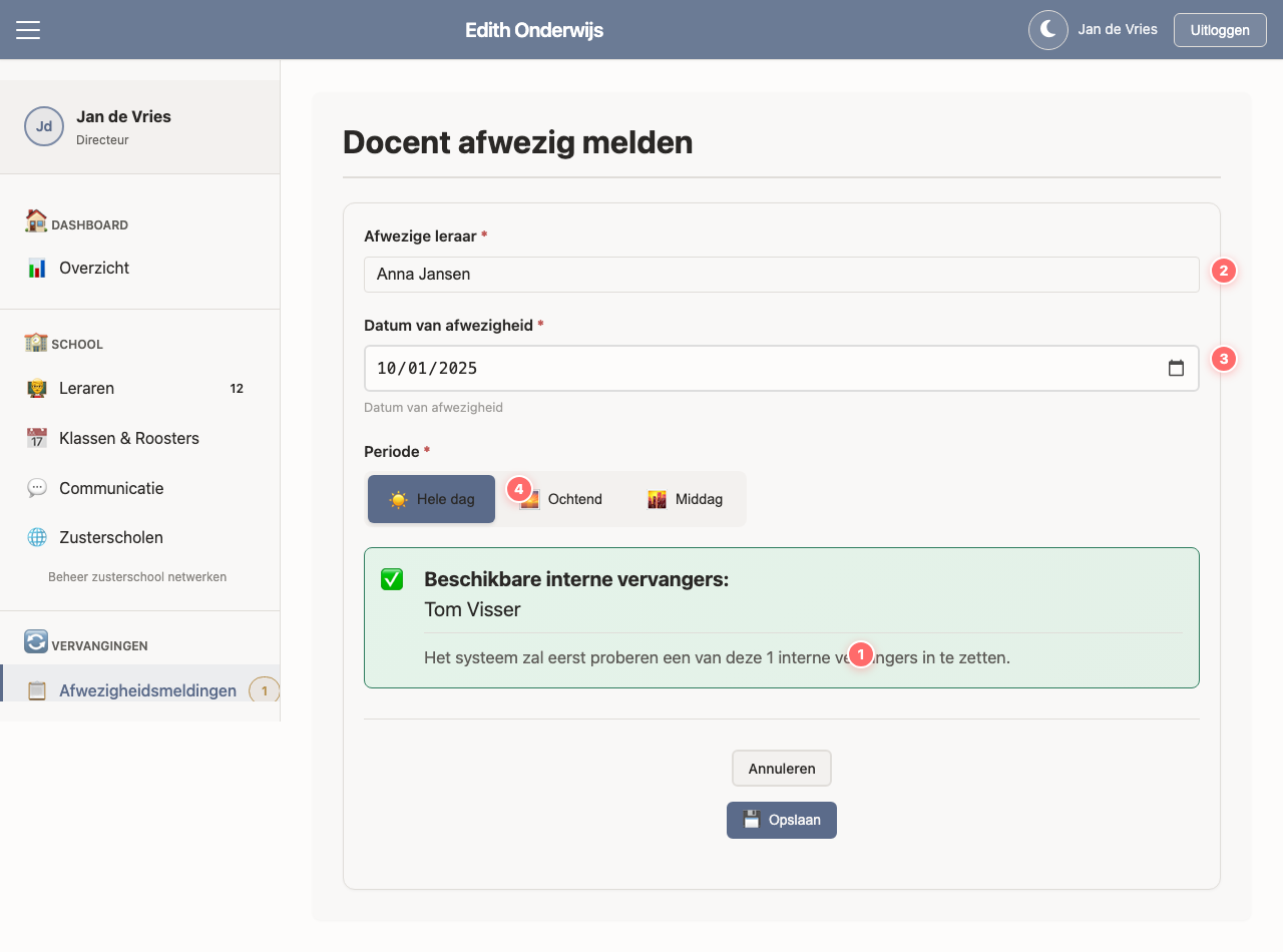 Stap 4: Selecteer docent uit autocomplete lijst